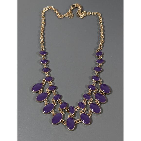 Charming Charlie Reversable Necklace Yellow Purple Enamel Statement Gold Tone 20 - Picture 7 of 8